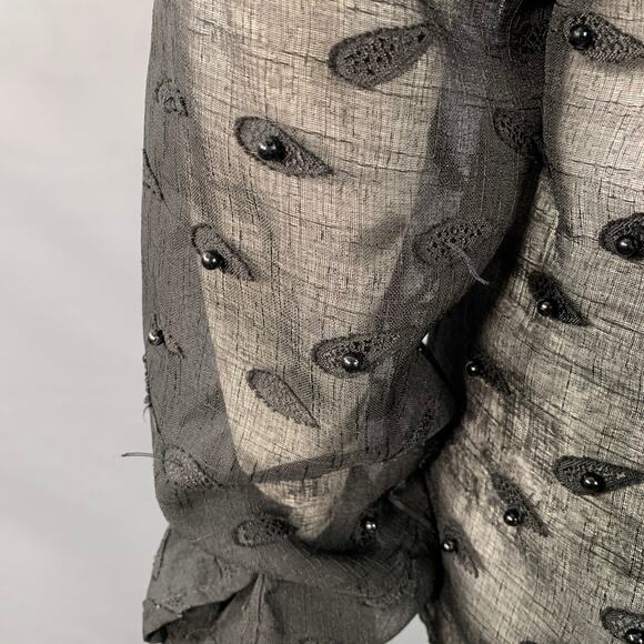 TOKYO JAMES Size L Sheer Black Linen Paisley Beaded Embroidered Shirt - Picture 7 of 10